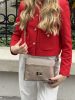 Karen 9358 beige braune Blumen Faserleder Handtasche für Damen