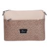 Karen 9358 beige braune Blumen Faserleder Handtasche für Damen