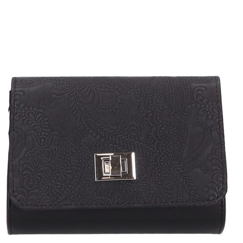 Karen D 384 schwarze Blumenmuster Faserleder Abendtasche