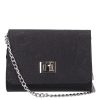 Karen D 384 schwarze Blumenmuster Faserleder Abendtasche